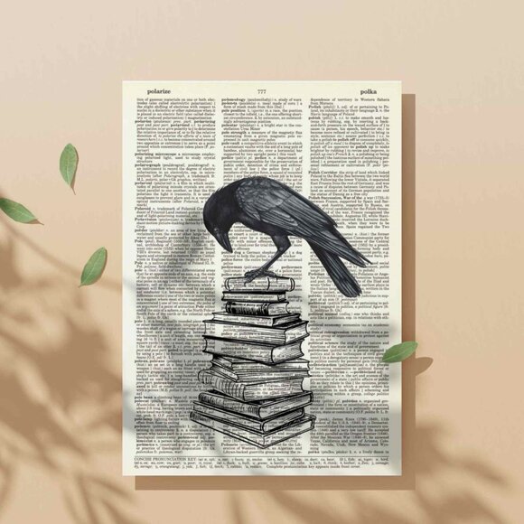 Raven Crow on Books DICTIONARY ART PRINT - Vintage Wall Decor Poster - Picture 3 of 12